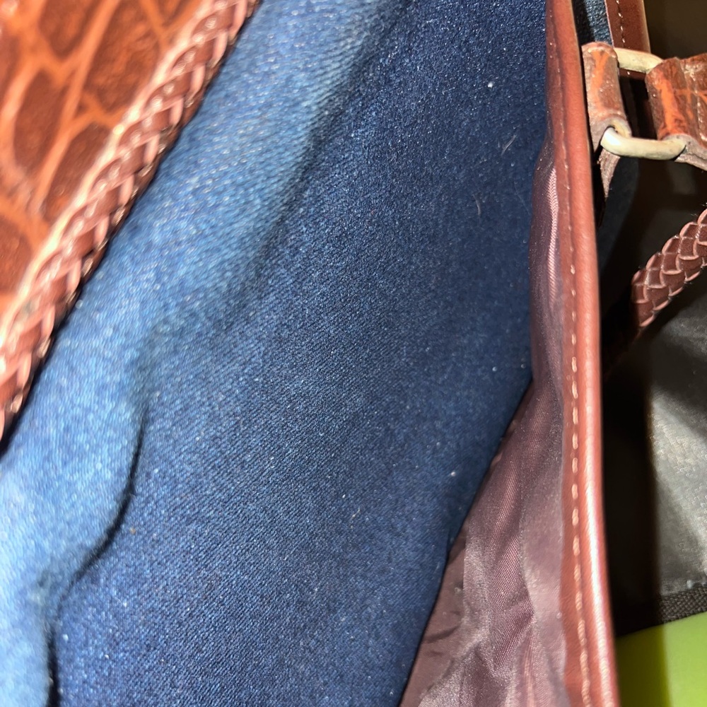 Vintage Brighton Leather Denim Satchel With Hearts Accents - Picture 5 of 8